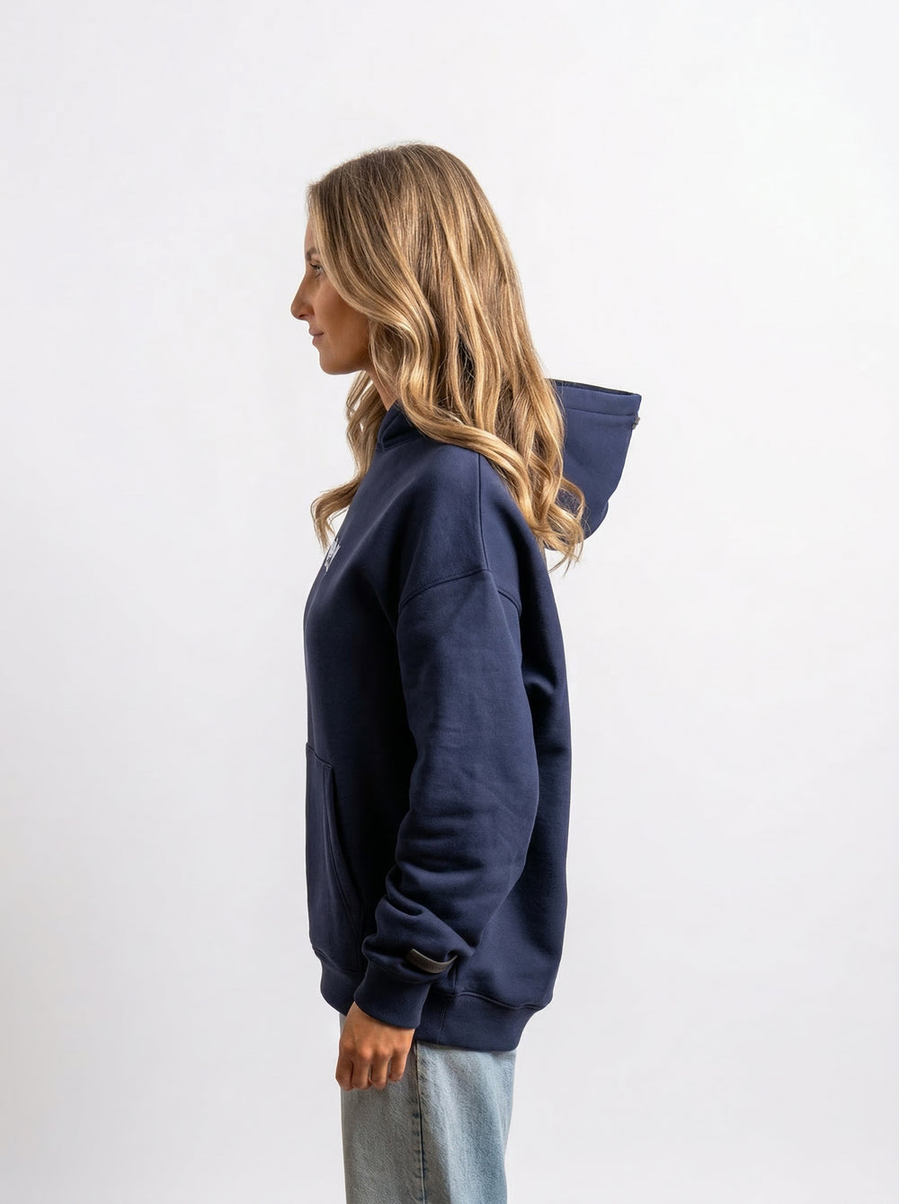 POLERON HOODIE OVERSIZE MUJER KAHA LARGO AZUL MARINO WAKA