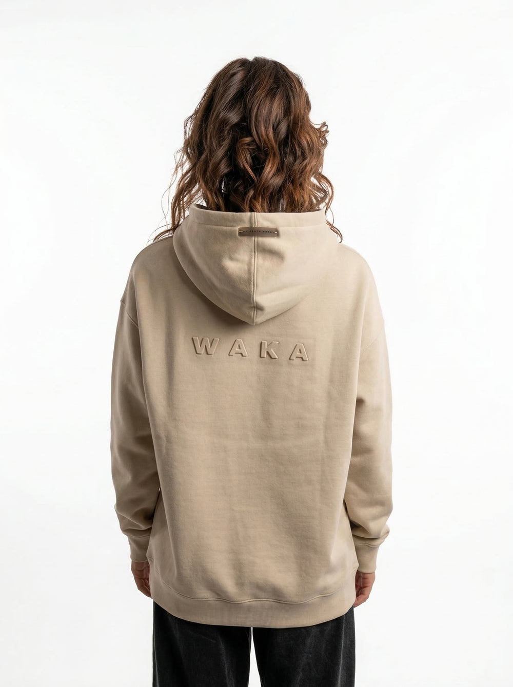 POLERON HOODIE OVERSIZE MUJER KAHA LARGO BEIGE WAKA