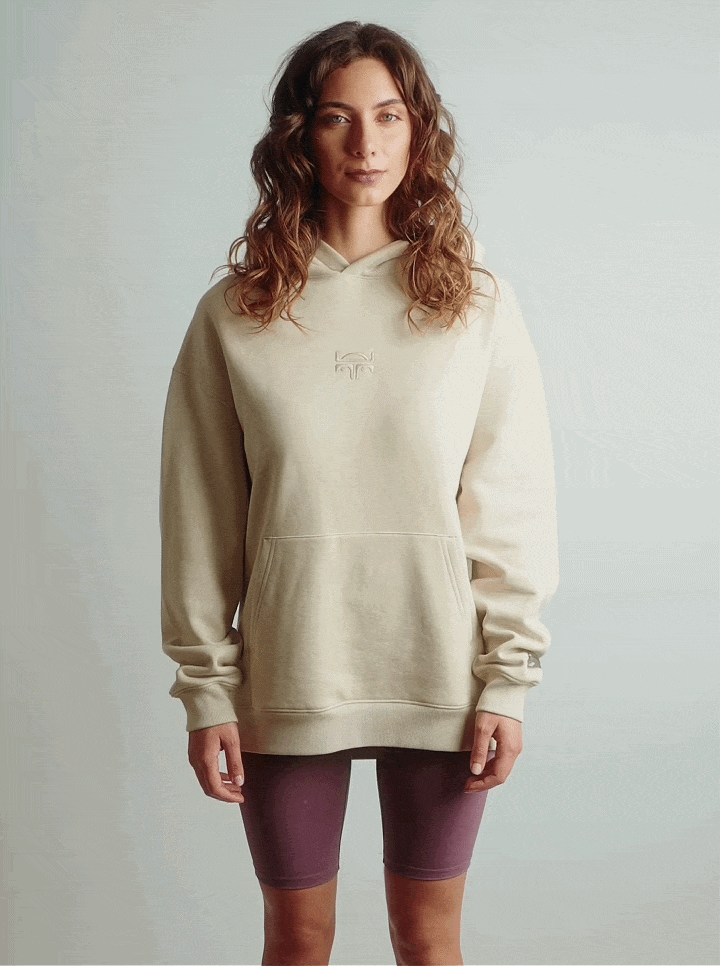POLERON HOODIE OVERSIZE MUJER KAHA LARGO BEIGE WAKA