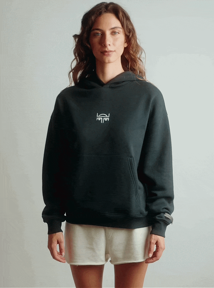 POLERON HOODIE OVERSIZE MUJER KAHA LARGO NEGRO WAKA
