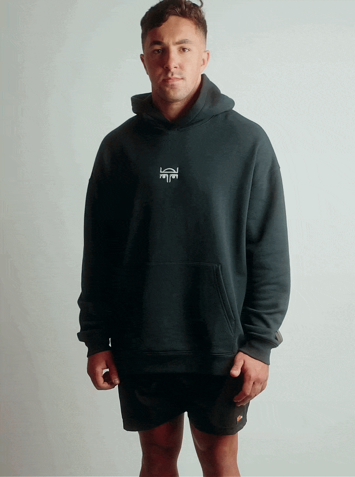 POLERON HOODIE OVERSIZE HOMBRE KAHA LARGO NEGRO WAKA