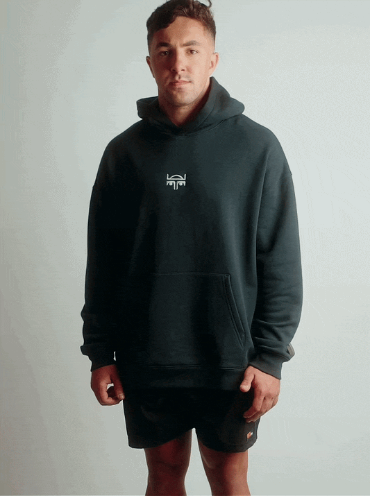 POLERON HOODIE OVERSIZE HOMBRE KAHA LARGO NEGRO WAKA