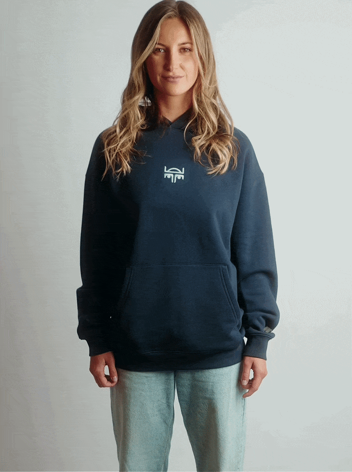 POLERON HOODIE OVERSIZE MUJER KAHA LARGO AZUL MARINO WAKA