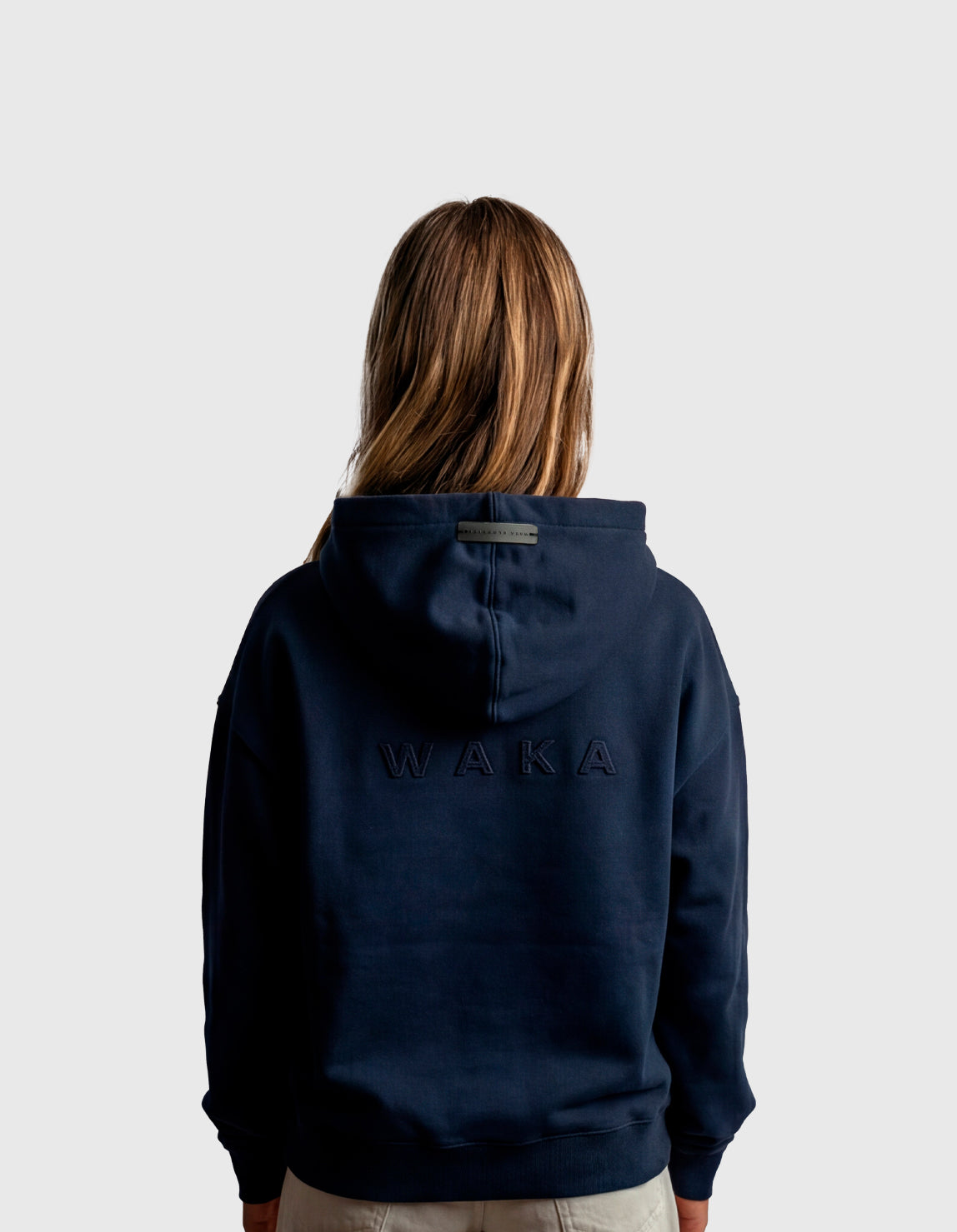 POLERON HOODIE OVERSIZE MUJER KAHA CORTO AZUL MARINO WAKA