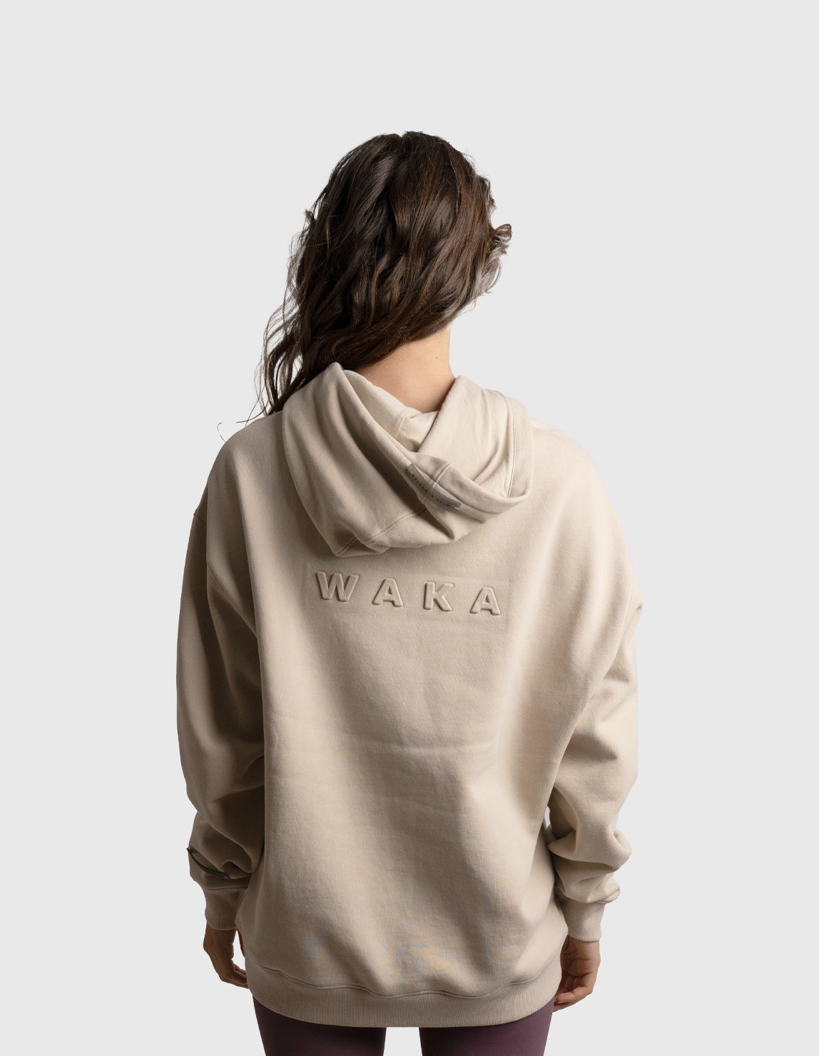 POLERON HOODIE OVERSIZE MUJER KAHA LARGO BEIGE WAKA
