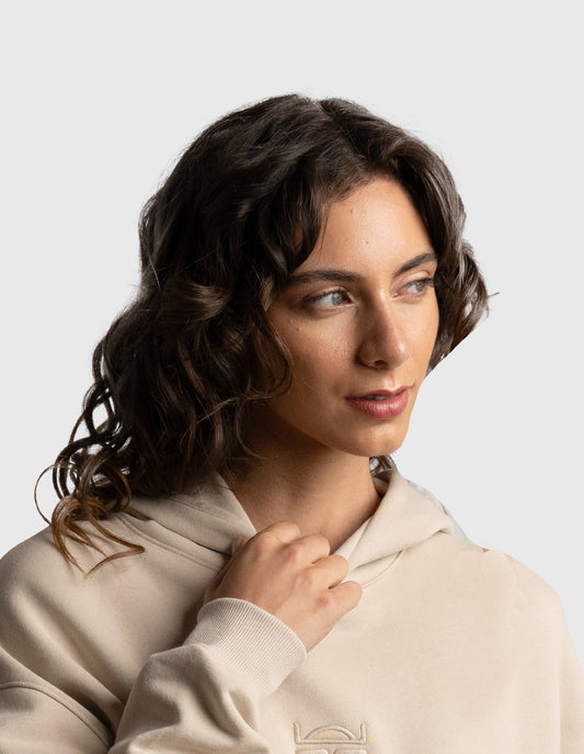 POLERON HOODIE OVERSIZE MUJER KAHA LARGO BEIGE WAKA