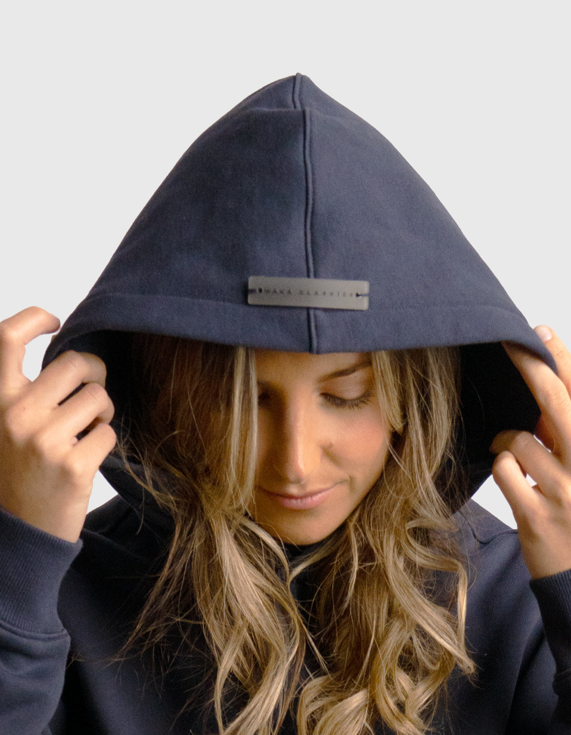 POLERON HOODIE OVERSIZE MUJER KAHA LARGO AZUL MARINO WAKA