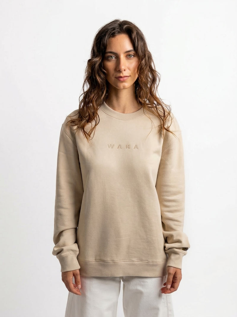 POLERON CREWNECK REGULAR MUJER TAPU BEIGE WAKA