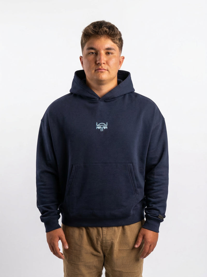 POLERON HOODIE OVERSIZE HOMBRE KAHA CORTO AZUL MARINO WAKA