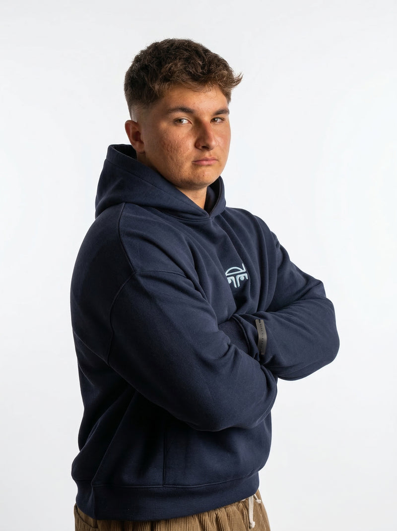 POLERON HOODIE OVERSIZE HOMBRE KAHA CORTO AZUL MARINO WAKA