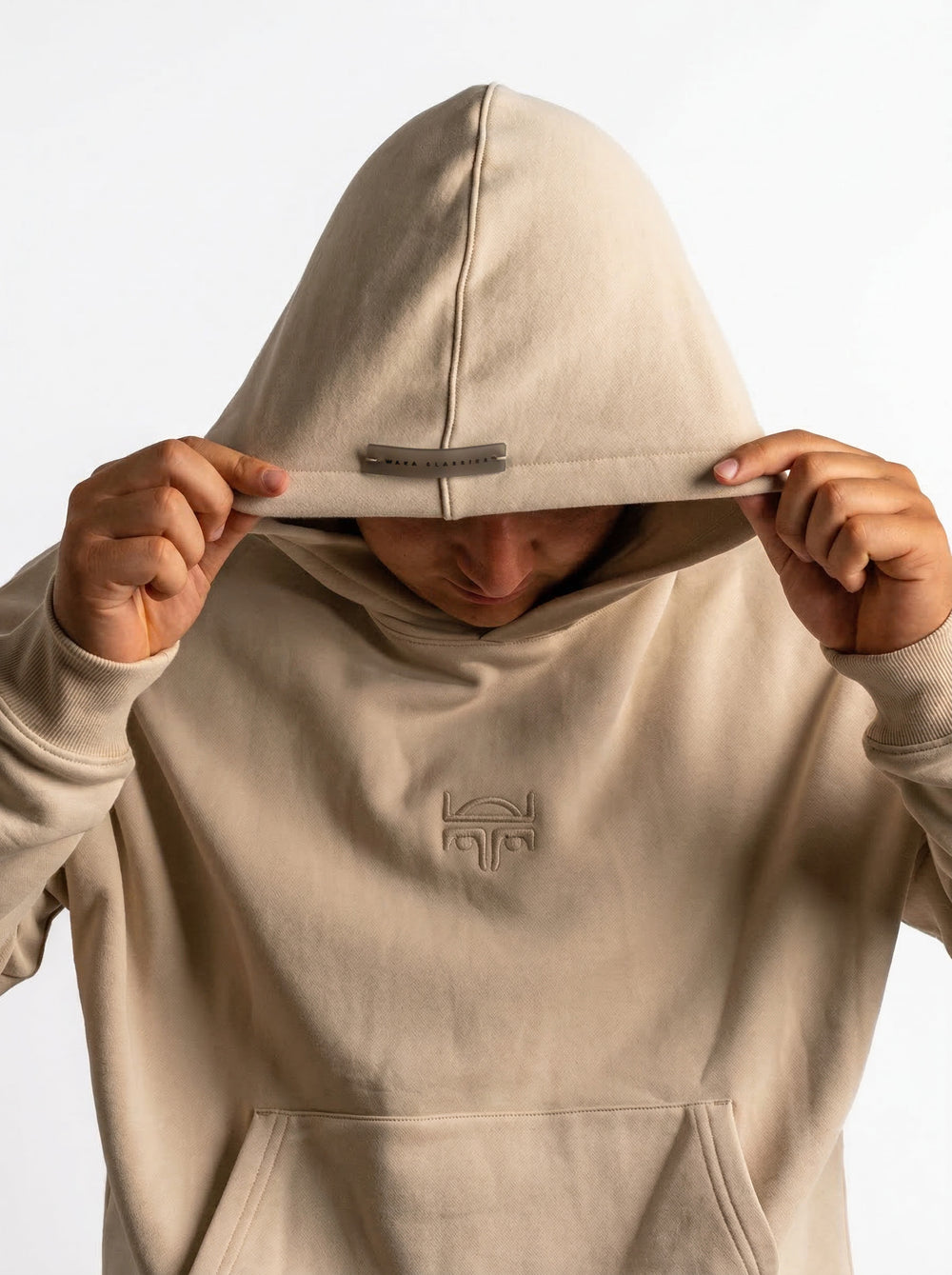 POLERON HOODIE OVERSIZE HOMBRE TOA CORTO BEIGE WAKA