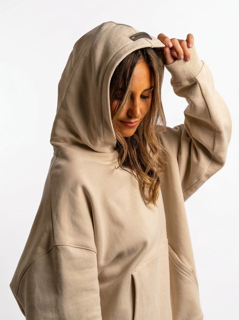 POLERON HOODIE OVERSIZE MUJER TOA CORTO BEIGE WAKA