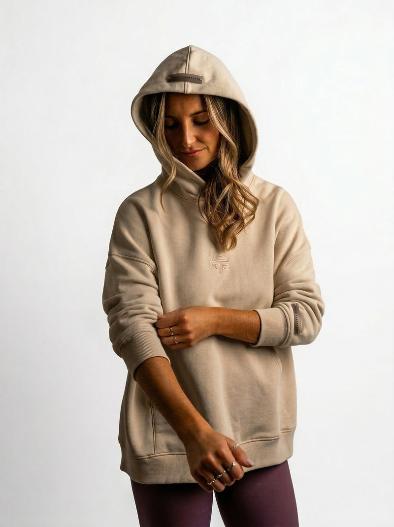 POLERON HOODIE OVERSIZE MUJER TOA CORTO BEIGE WAKA