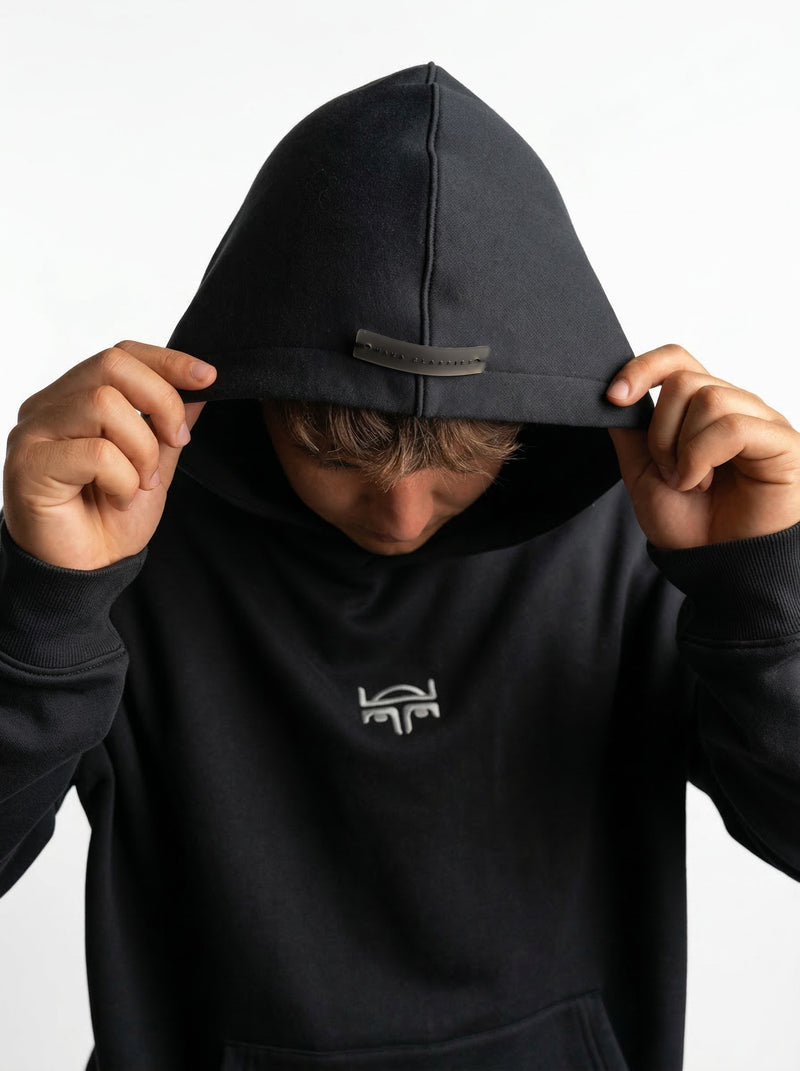 POLERON HOODIE OVERSIZE HOMBRE TOA CORTO NEGRO WAKA