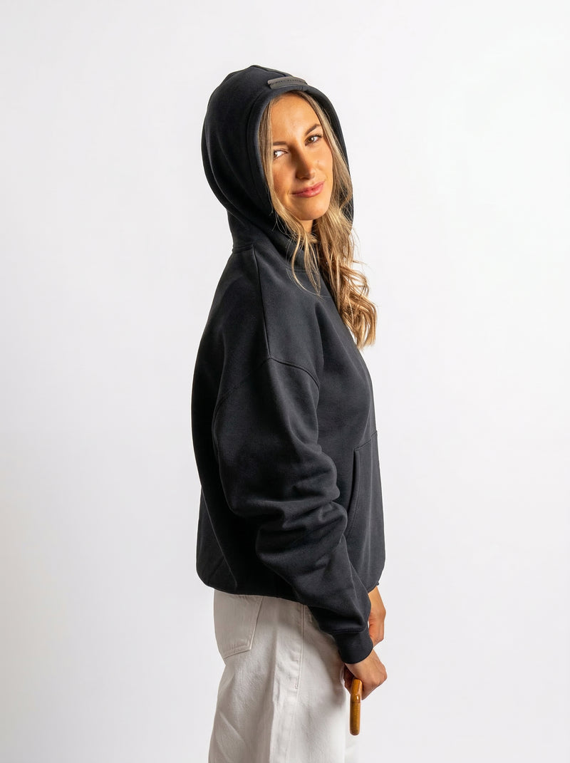 POLERON HOODIE OVERSIZE MUJER TOA CORTO NEGRO WAKA