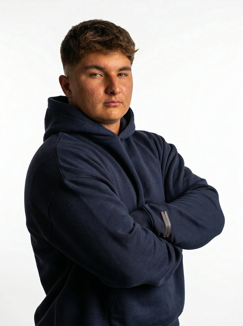POLERON HOODIE OVERSIZE HOMBRE KAHA LARGO AZUL MARINO WAKA
