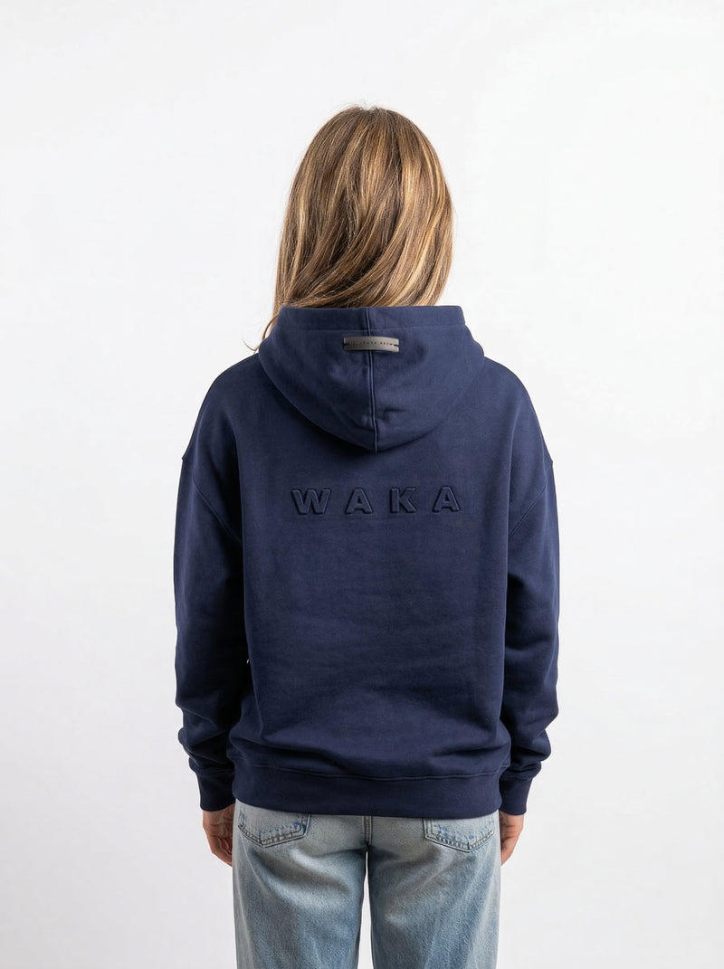 POLERON HOODIE OVERSIZE MUJER KAHA LARGO AZUL MARINO WAKA