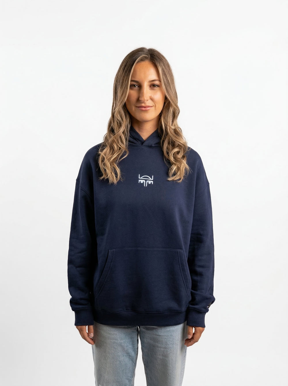 POLERON HOODIE OVERSIZE MUJER KAHA LARGO AZUL MARINO WAKA