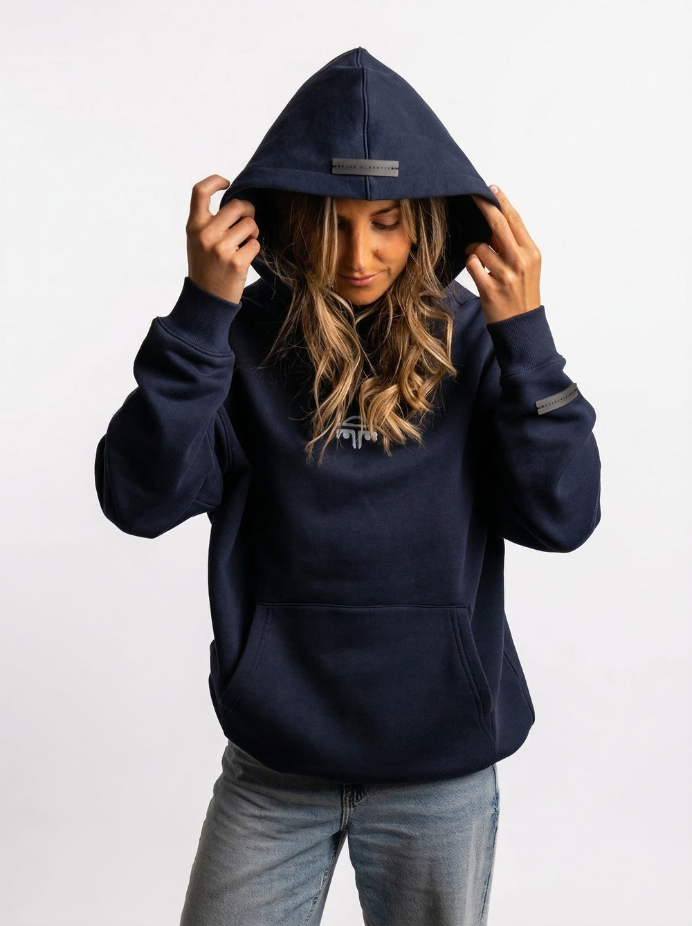 POLERON HOODIE OVERSIZE MUJER KAHA LARGO AZUL MARINO WAKA