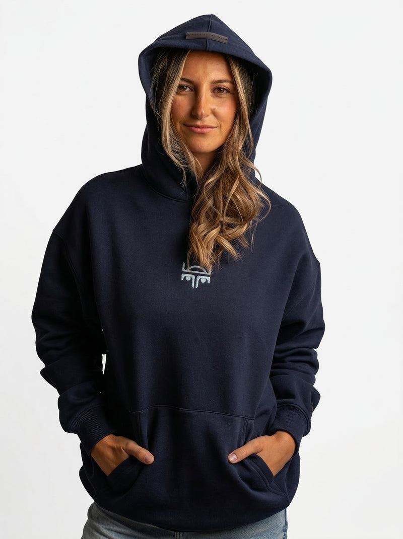 POLERON HOODIE OVERSIZE MUJER KAHA LARGO AZUL MARINO WAKA