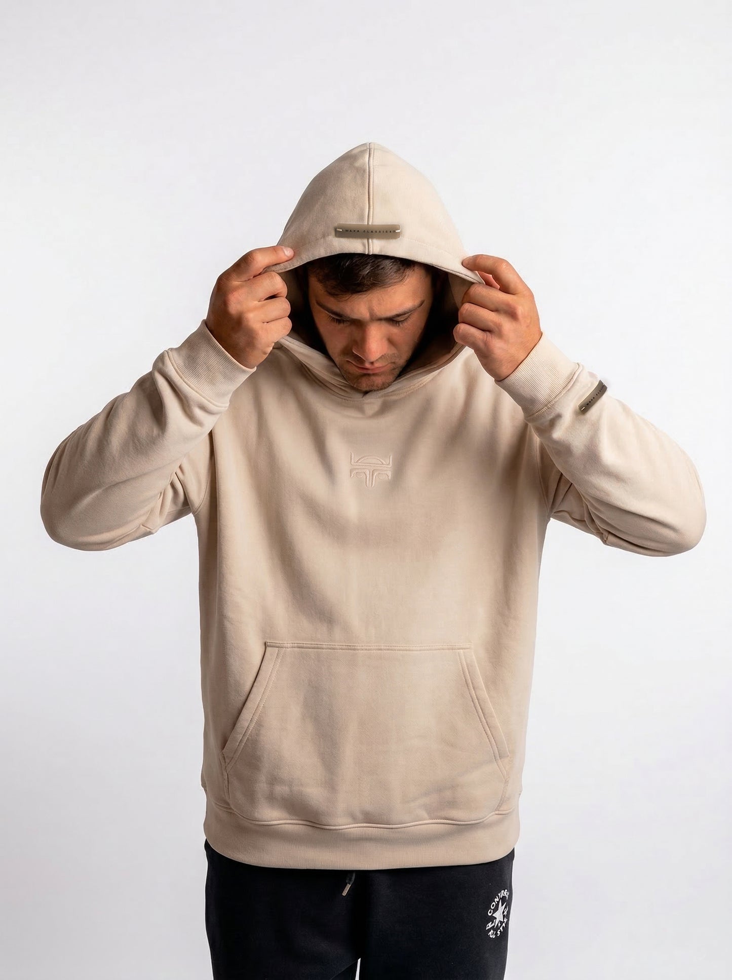 POLERON HOODIE OVERSIZE HOMBRE KAHA LARGO BEIGE WAKA