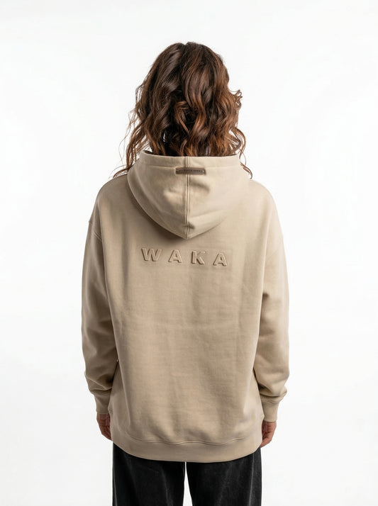POLERON HOODIE OVERSIZE MUJER KAHA LARGO BEIGE WAKA