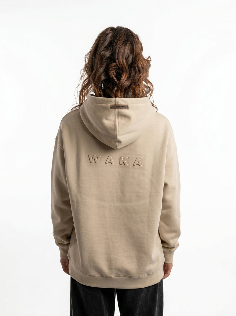POLERON HOODIE OVERSIZE MUJER KAHA LARGO BEIGE WAKA