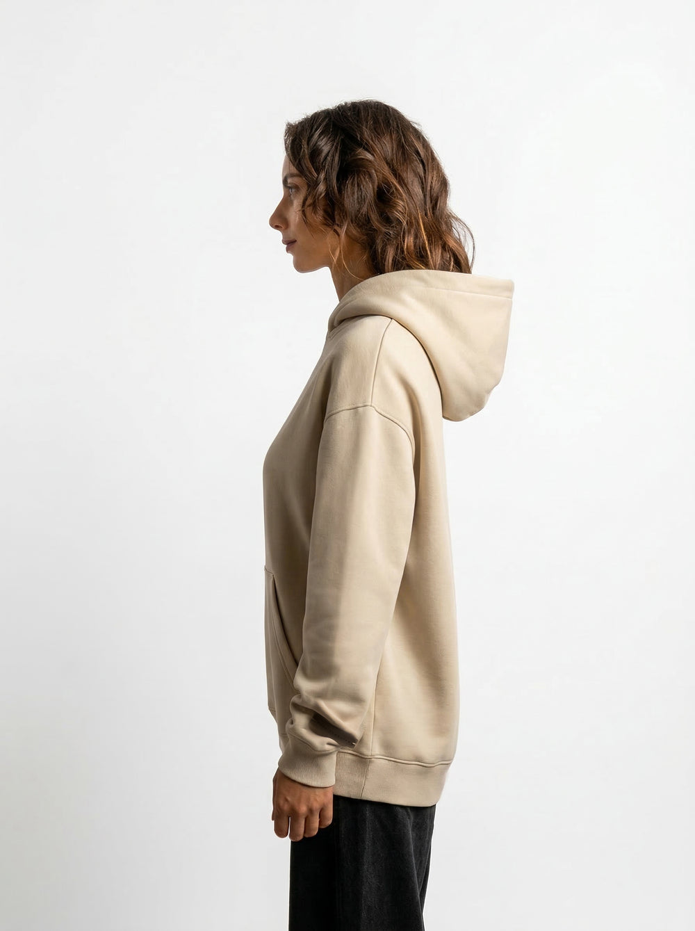 POLERON HOODIE OVERSIZE MUJER KAHA LARGO BEIGE WAKA
