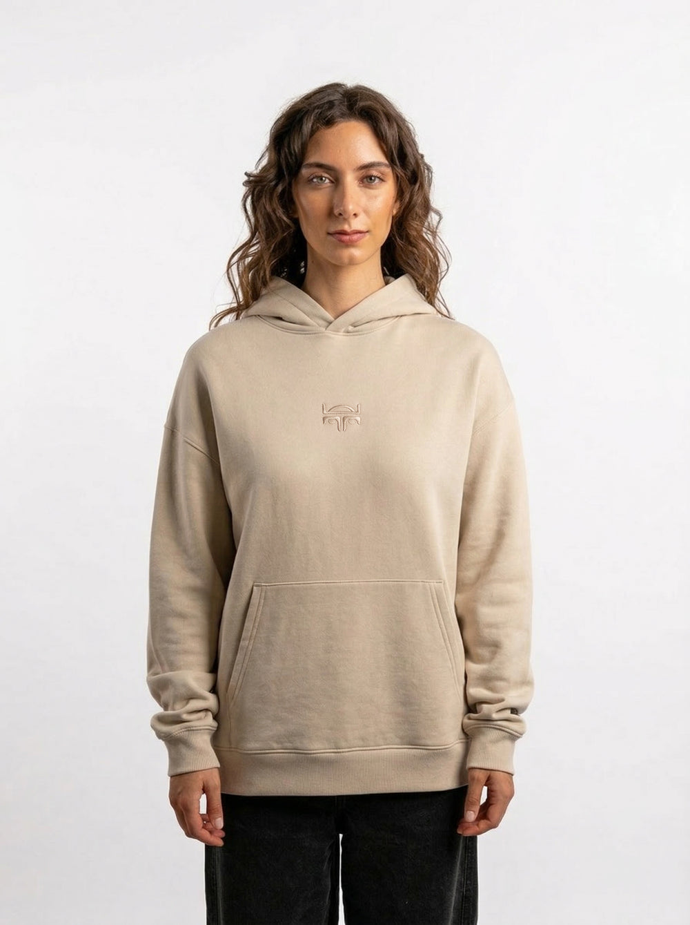 POLERON HOODIE OVERSIZE MUJER KAHA LARGO BEIGE WAKA