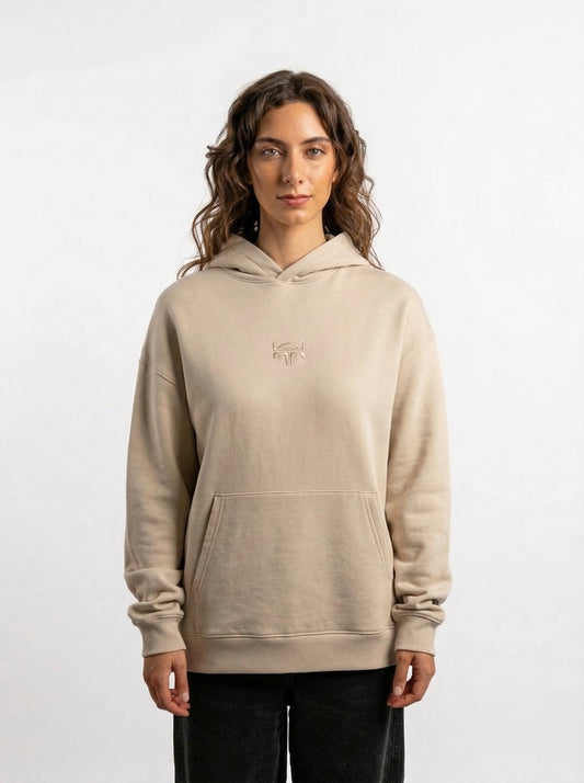 POLERON HOODIE OVERSIZE MUJER KAHA LARGO BEIGE WAKA