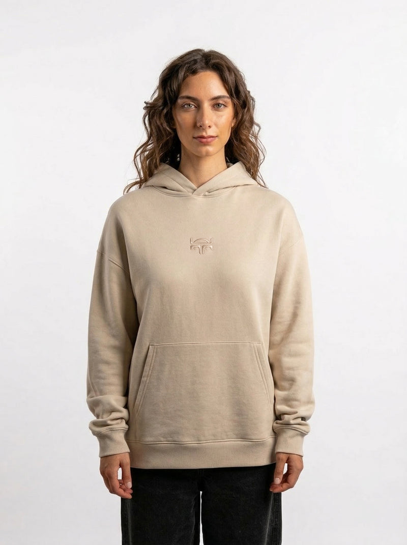 POLERON HOODIE OVERSIZE MUJER KAHA LARGO BEIGE WAKA