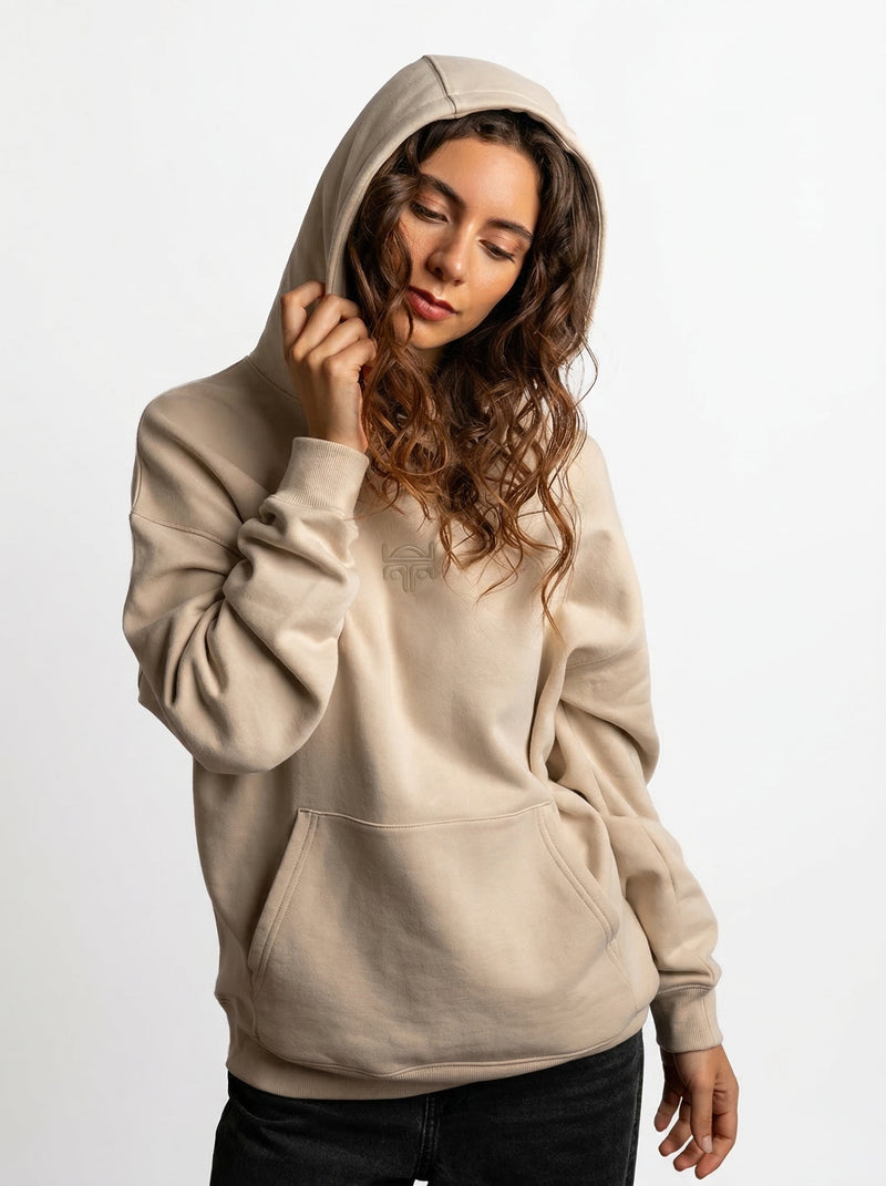 POLERON HOODIE OVERSIZE MUJER KAHA LARGO BEIGE WAKA