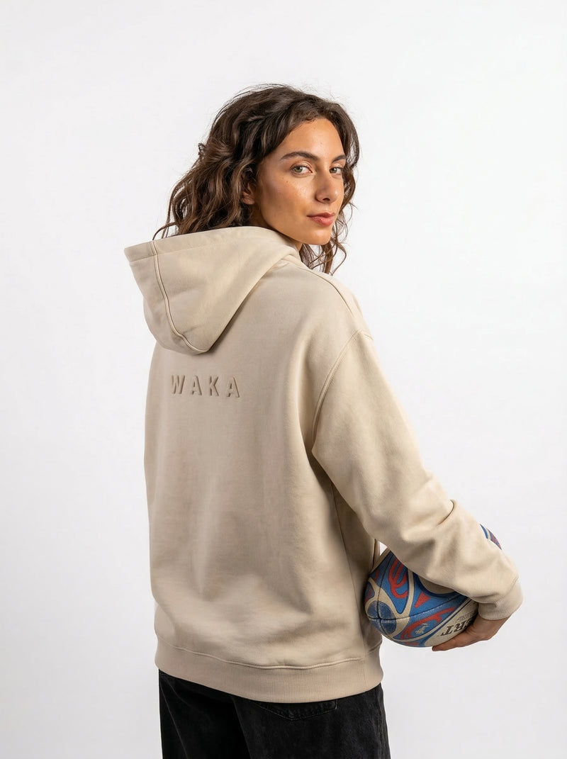 POLERON HOODIE OVERSIZE MUJER KAHA LARGO BEIGE WAKA