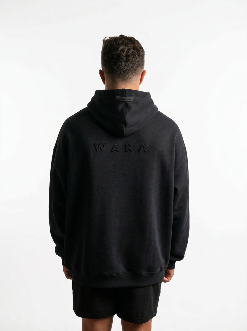 POLERON HOODIE OVERSIZE HOMBRE KAHA LARGO NEGRO WAKA
