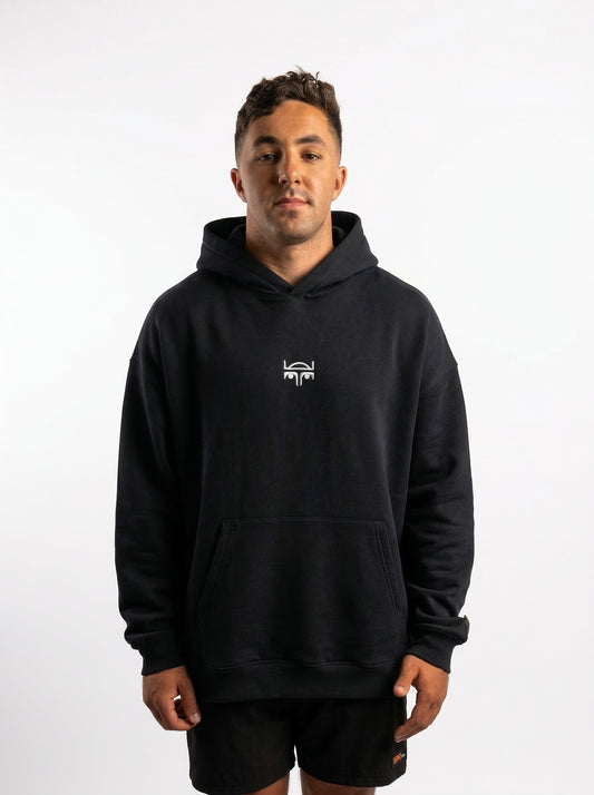 POLERON HOODIE OVERSIZE HOMBRE KAHA LARGO NEGRO WAKA
