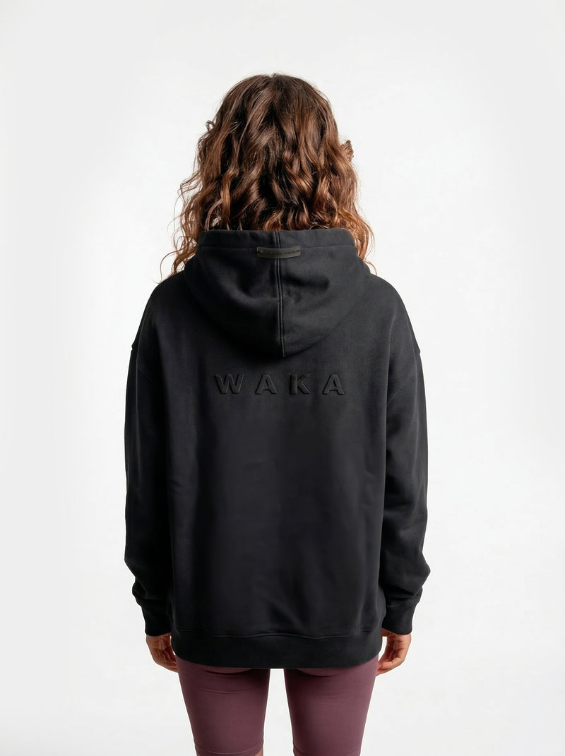 POLERON HOODIE OVERSIZE MUJER KAHA LARGO NEGRO WAKA