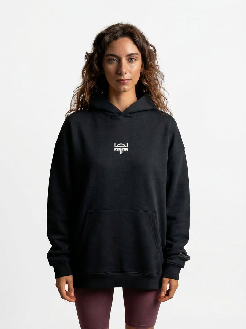 POLERON HOODIE OVERSIZE MUJER KAHA LARGO NEGRO WAKA