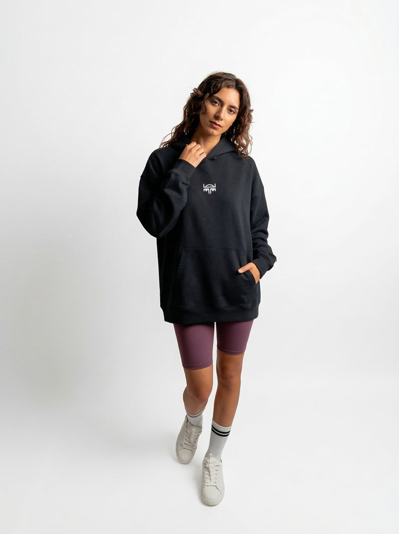POLERON HOODIE OVERSIZE MUJER KAHA LARGO NEGRO WAKA